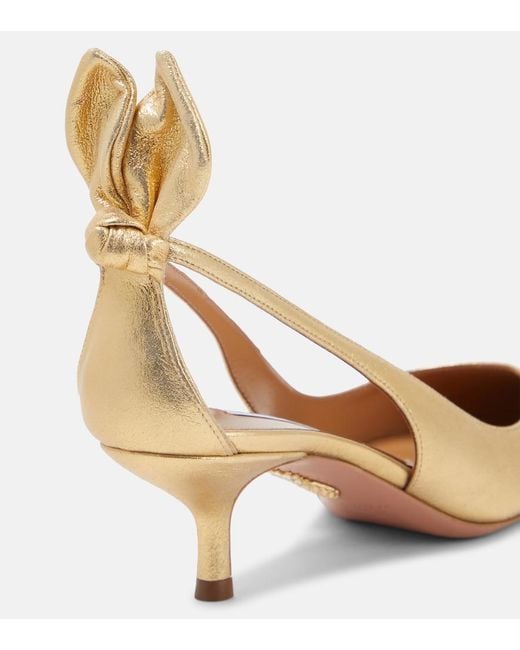 Aquazzura Natural Bow Tie Metallic Leather Pumps