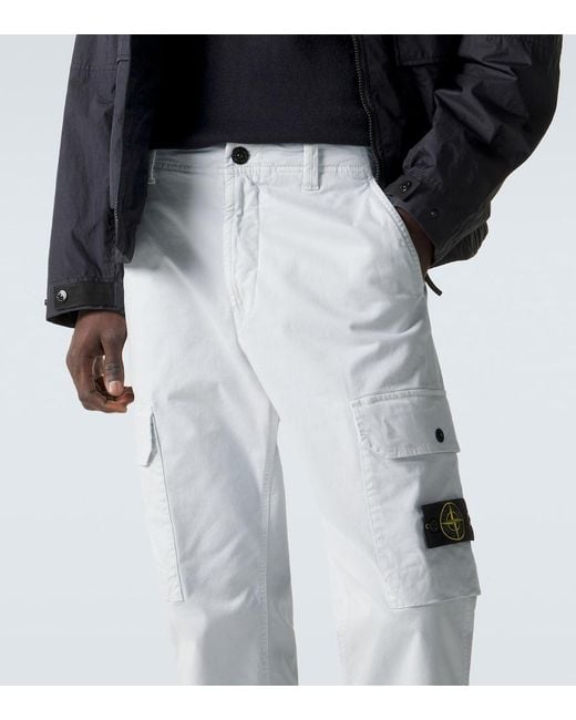 Stone Island White Compass Cotton Twill Cargo Pants for men