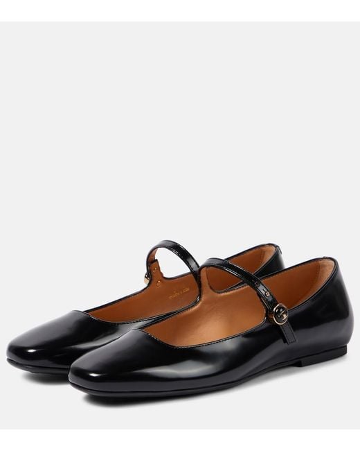 Tod's Black Polished Leather Mary Jane Flats