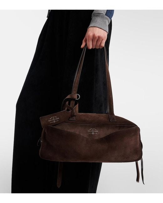 Balenciaga Brown Carrie Small Suede Shoulder Bag
