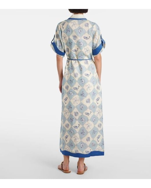 Vestido Camisero Pia De Lino Estampado ALÉMAIS de color Blue