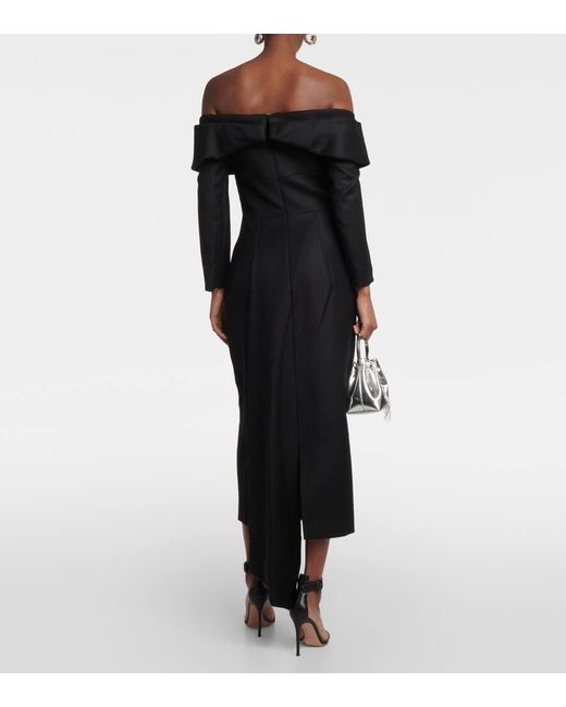 Emilia Wickstead Black Derika Off-the-shoulder Gathered Wool Midi Dress