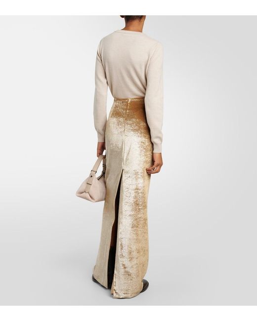 Brunello Cucinelli Natural High-Rise Velvet Maxi Skirt