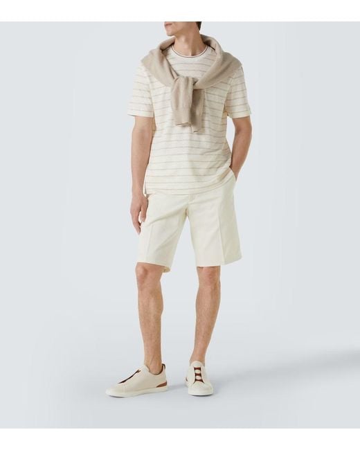 Zegna White Striped Linen-Blend T-Shirt for men