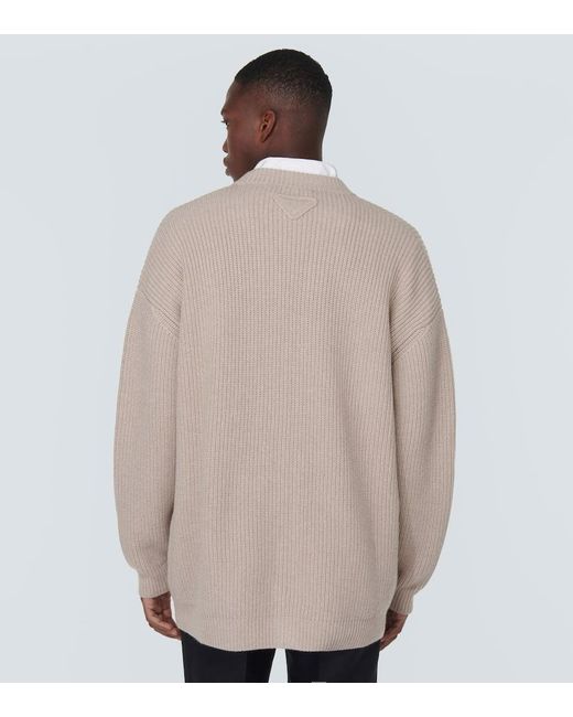 Prada Natural Oversized Ribbed-Knit Cashmere Cardigan for men