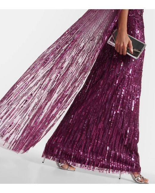 Jenny Packham Purple Ruby Caped Sequined Gown