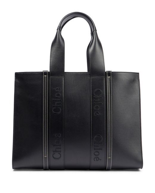 Chloé Woody Large Leather Tote in Black | Lyst