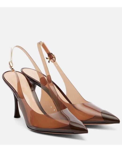 Gianvito Rossi Brown Diana 85 Leather-Trimmed Slingback Pumps