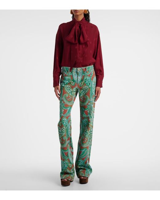 Etro Green High-Rise Wide-Leg Jeans