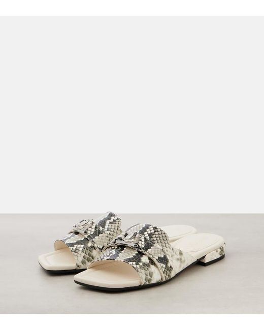 Jimmy Choo White Nako Snake-Effect Leather Slides