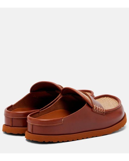 Birkenstock Brown Naples Leather-Trimmed Woven Mules