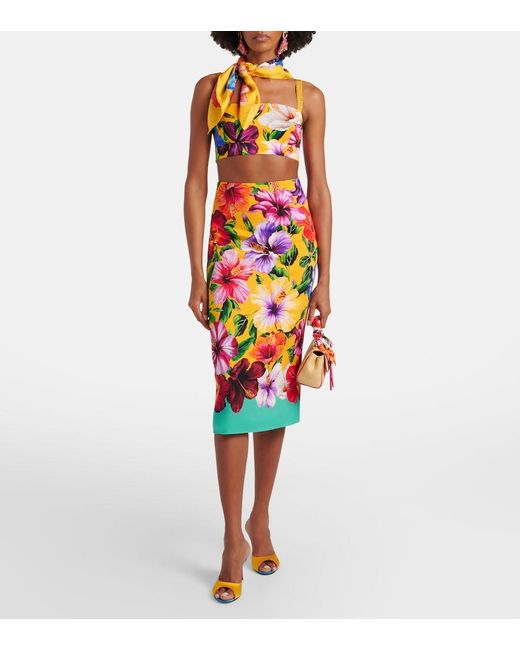 Dolce & Gabbana Pink Floral Silk-Blend Crop Top