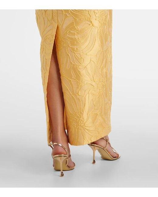 Monique Lhuillier Yellow Floral Jacquard Cocktail Dress