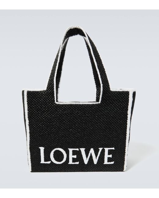 Loewe Black Large Logo Raffia Tote Bag for men
