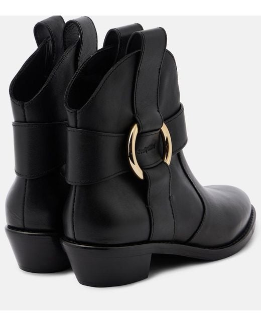 See By Chloé Black Leather Western Cowboy Boots Leather