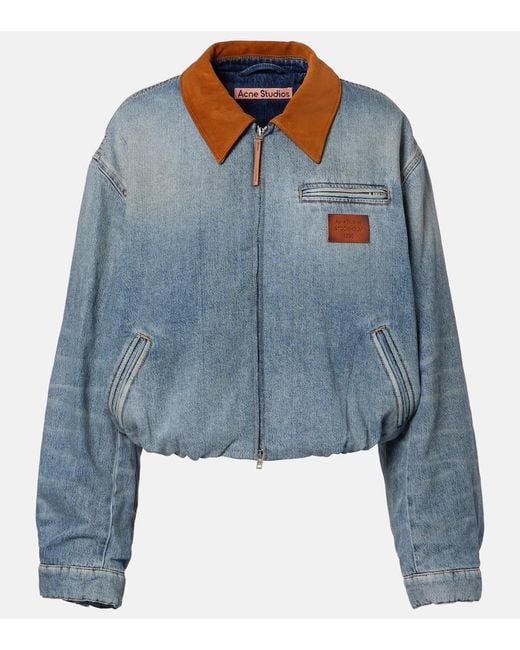 Acne Blue Okra Suede-Trimmed Denim Blouson Jacket