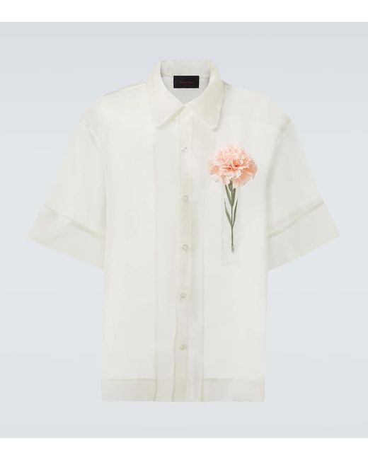 Simone Rocha White Carnation Silk Organza Bowling Shirt for men
