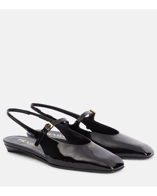 Prada Black Patent Leather Slingback Flats