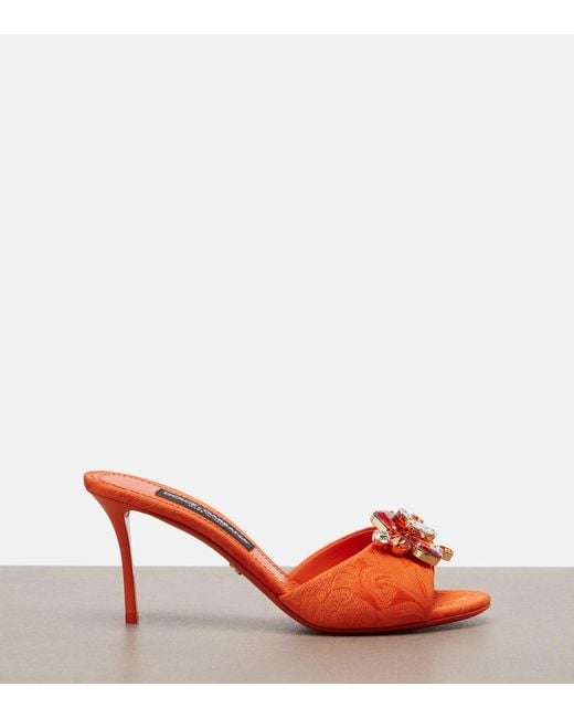 Dolce & Gabbana Red Embellished Brocade Mules