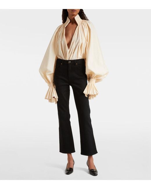 Khaite Black Vivian High-Rise Cropped Flared Jeans