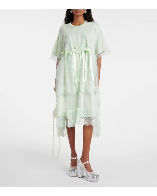Simone Rocha Green Bow-detail Layered Jersey Midi Dress