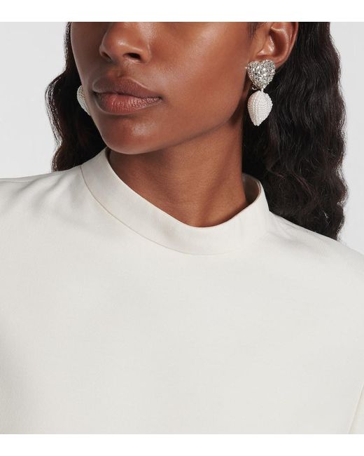 Oscar de la Renta White Crystal-Embellished Clip-On Earrings