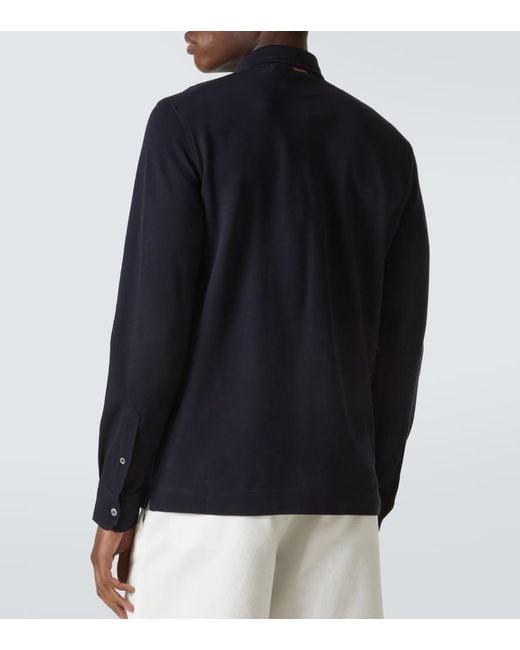 Zegna Blue Logo Cotton Polo Shirt for men