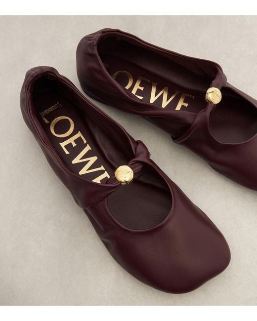 Loewe Brown Pebble Soft Leather Mary Jane Flats