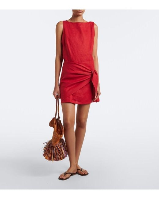 Faithfull The Brand Red Souline Belted Linen Minidress