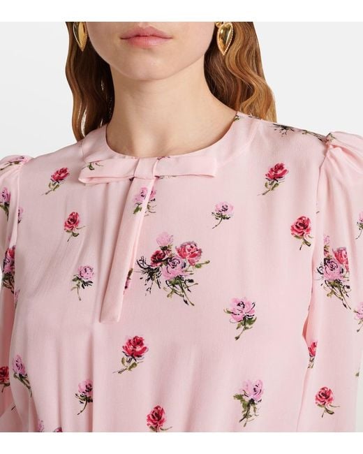 Alessandra Rich Pink Bedrucktes Midikleid Aus Seide