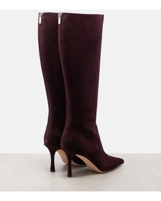 Jimmy Choo Red Agathe 85 Suede Knee-High Boots