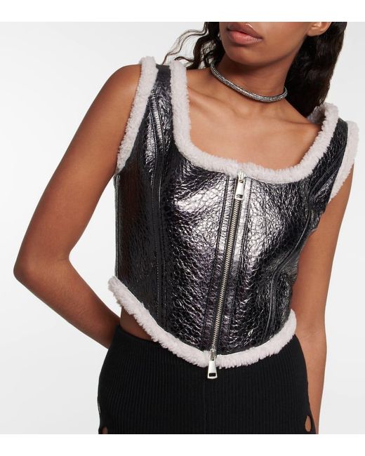 Jean Paul Gaultier Black Laminated Leather And Shearling Corset