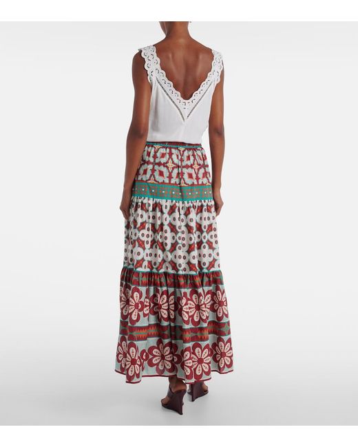 LaDoubleJ Big Printed Tiered Cotton Maxi Skirt