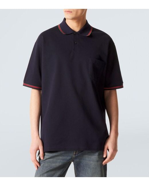 Gucci Blue Web Stripe Cotton-Blend Pique Polo Shirt for men