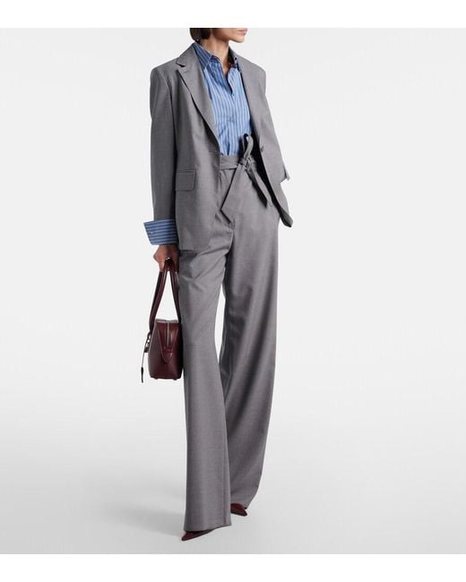 Max Mara Gray Salpa Virgin Wool Wide-Leg Pants