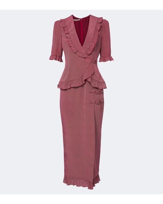 Alessandra Rich Red Ruffled Polka-Dot Silk Midi Dress