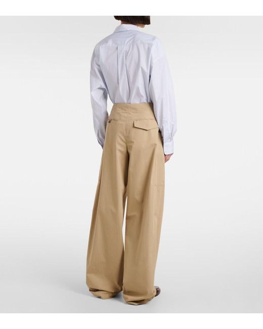 Tod's Natural Cotton Poplin Wide-Leg Pants
