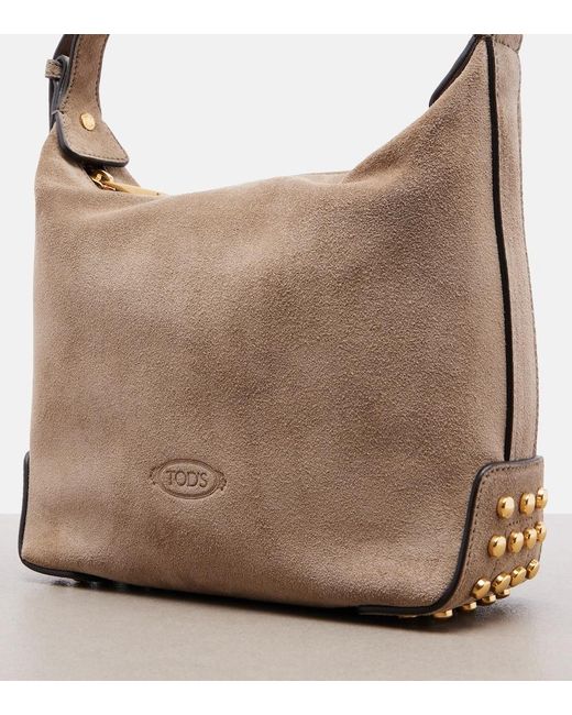 Tod's Brown Sacca Mini Suede Shoulder Bag