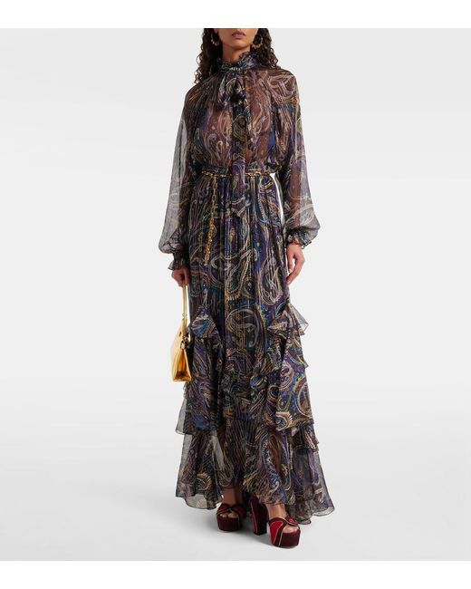 Etro Black Paisley Plisse Silk-Blend Maxi Skirt