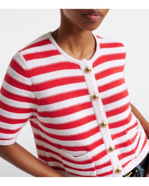 Jardin Des Orangers Red Striped Cotton And Cashmere Cardigan