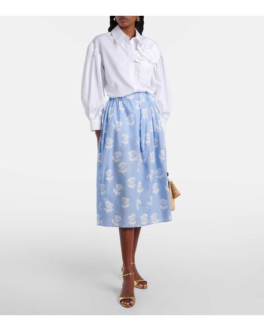 Jupe Midi En Coton A Fleurs Marni en coloris Blue