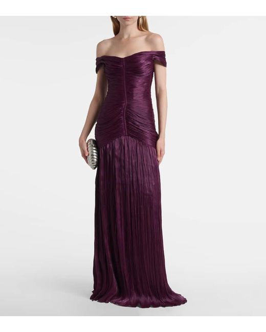 Marmar Halim Purple Off-Shoulder-Robe Aus Crepe