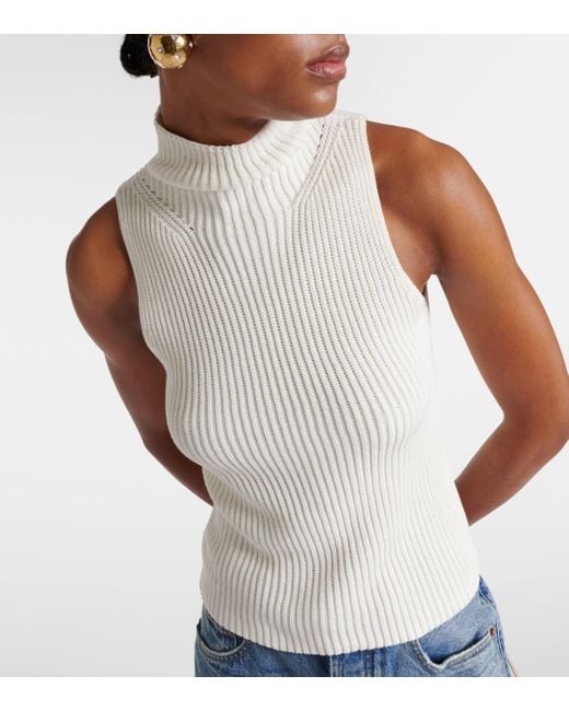 Nili Lotan White Sonia Ribbed-knit Cotton Turtleneck Top