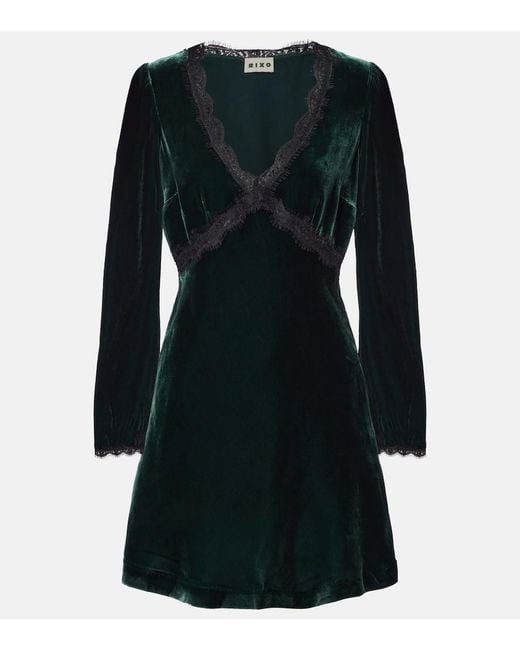 Rixo Black Macie Lace-Trimmed Velvet Minidress