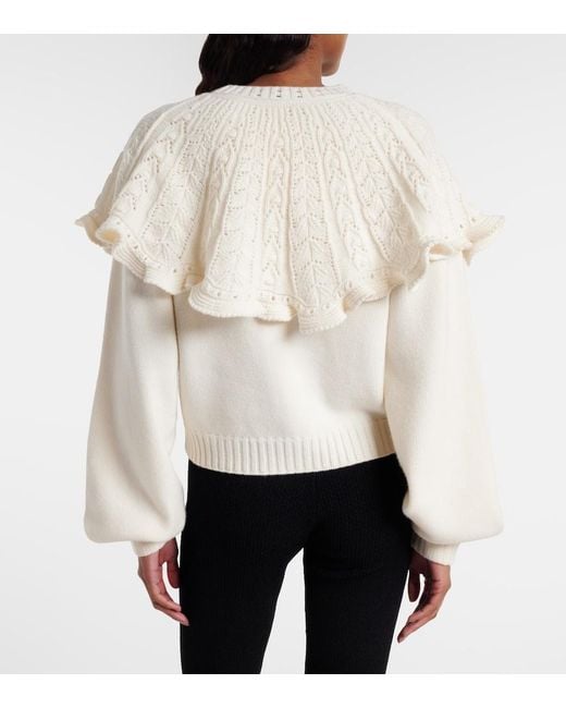 Chloé Natural Ruffled Wool And Cashmere Cardigan