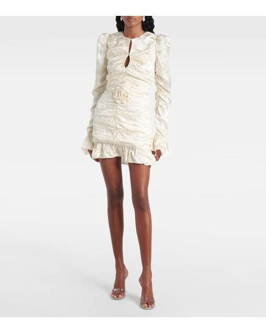 ROTATE BIRGER CHRISTENSEN Natural Bridal Ruched Silk Satin Minidress