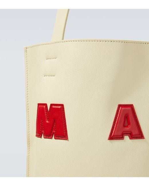 Marni White Small Logo Leather Tote Bag for men