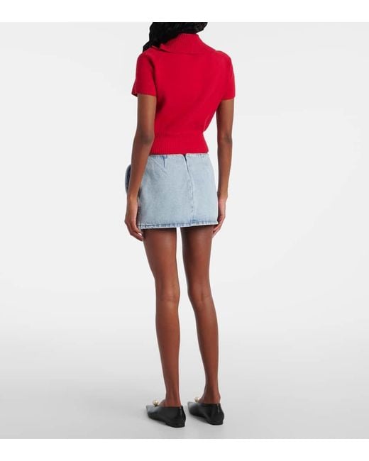 Magda Butrym Blue Floral-Applique Denim Miniskirt