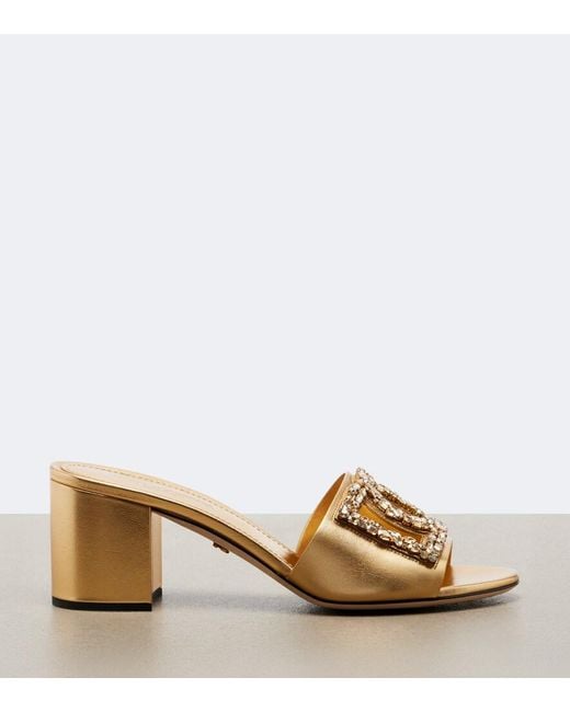 Dolce & Gabbana Natural Dg Embellished Metallic Leather Mules