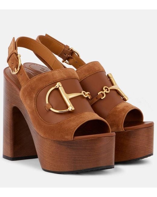 Gucci Brown Platform Sandal With Horsebit, Size 35 It
